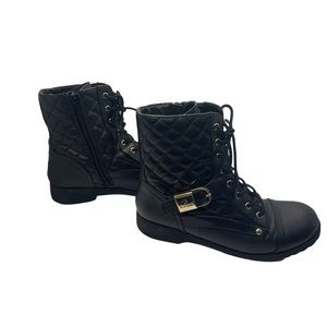 G by Guess | Quilted Black and Gold Combat Boots